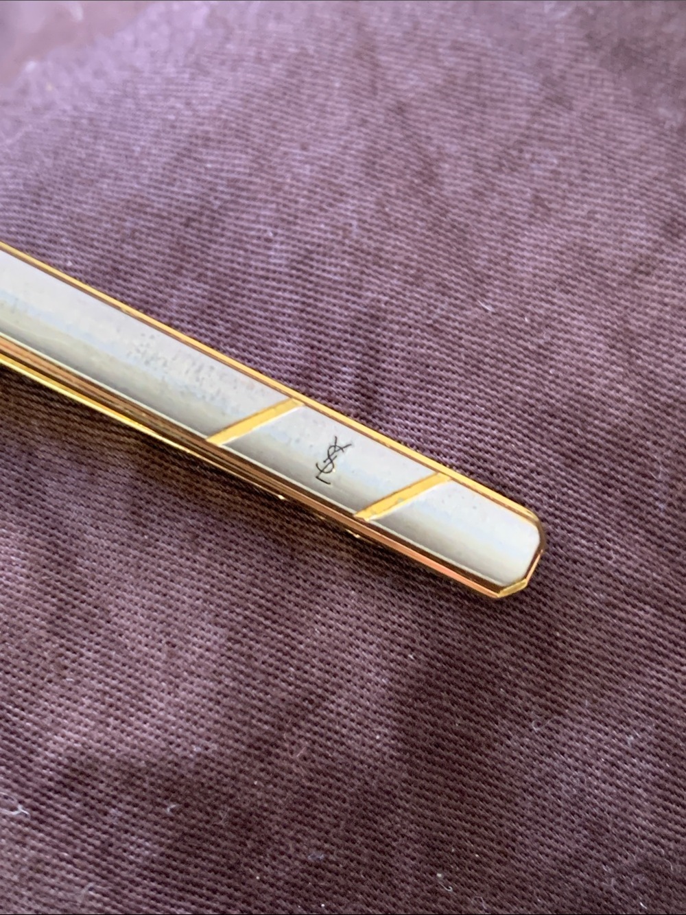 YSL Silver Gold Vintage Tie Money Hair Clip Barrette - Picture 3 of 5